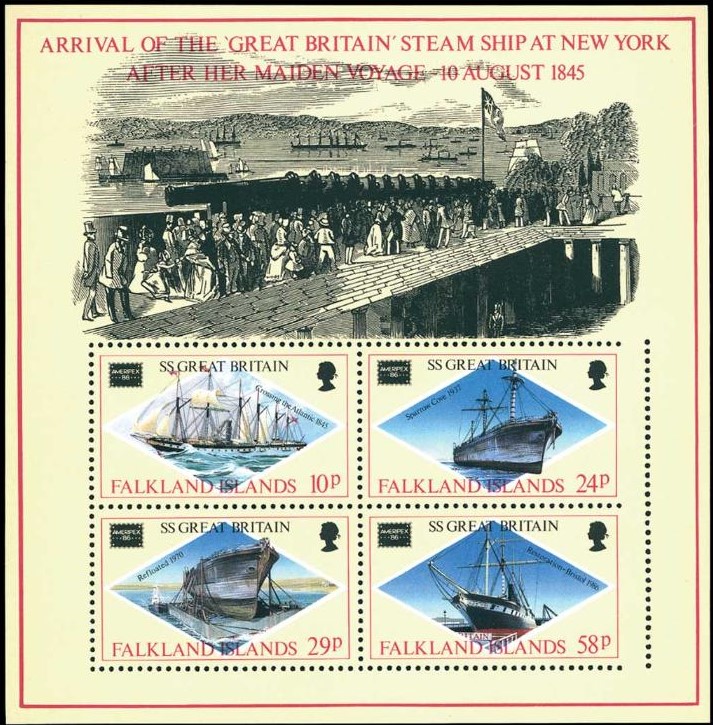 Falkland Islands 1986 Ameripex Souvenir Sheet with Perforation Error Falkland Islands 1986 Ameripex Souvenir Sheet with Perforation Error